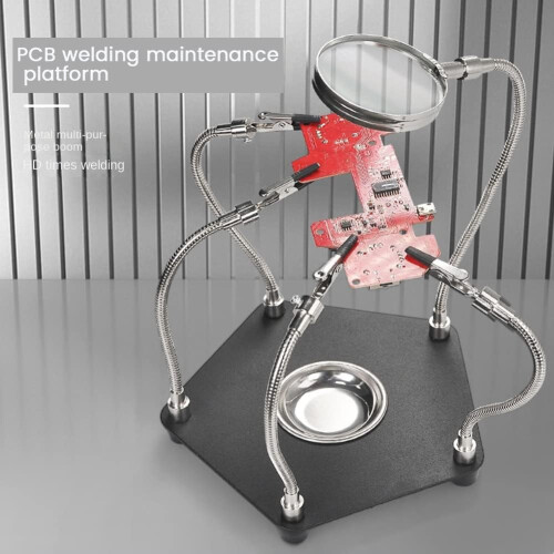 Table Soldering Helping Hands With Crocodile Clip Magnifier For PCB Welding  Third Hand Tool Adjustable Arm 2
