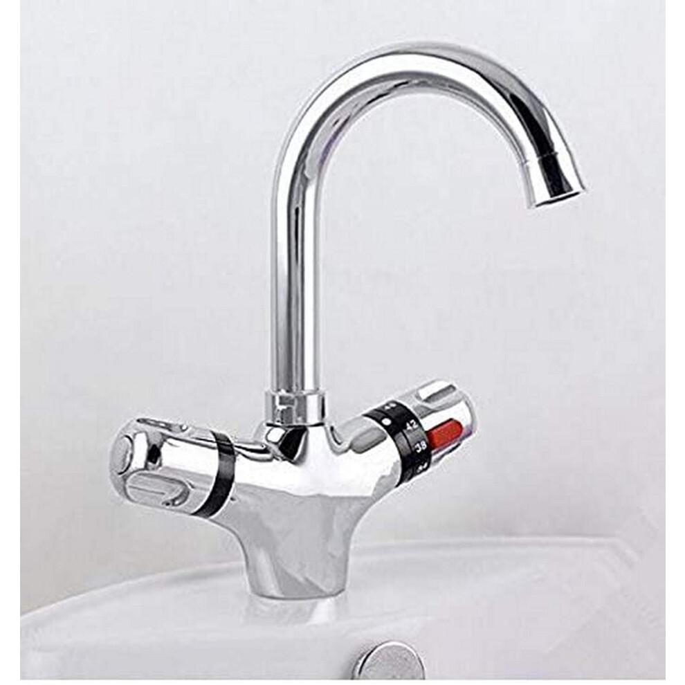 Brass Chrome Kitchen Sink Taps Thermostatic Faucet, Adjustable Temperature, Bathroom Mixer, Modern Brass Construction 9199774444279