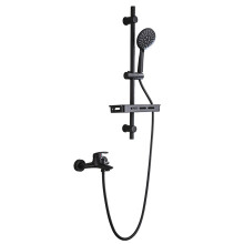 Bathtub Shower Faucet Wall Mounted Copper Black Triple Hot Cold Water Mixer Tap Set With Lifting Shelf Pressurized Head