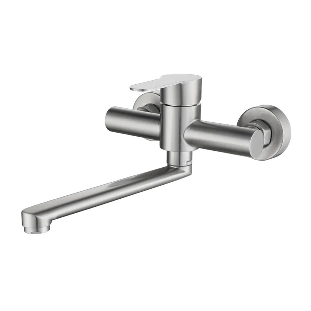Stainless Steel Kitchen Faucet Wallmounted Long Spout 360Degree Rotating Brushed Finish 9187378739235