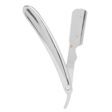 Robustes, gerades Metallrasiermesser mit glatten, abgerundeten Ecken, professioneller Präzision und ergonomischem Griff zum Rasieren von Bart und