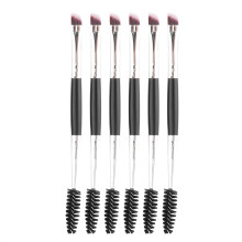 Brosse à sourcils et cils multifonctionnelle, poils synthétiques non absorbants, manche en bois, double tête pour une utilisation professionnelle.