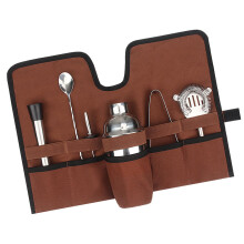 Bartender Bag Kit Portable Canvas Cocktail Set Carry Bag For Outdoor Camping And Travel With Roll Strap Design Brown