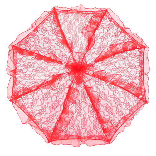 Red Lace Foldable Wedding Bride Umbrella with Parasol 56.5cm 2