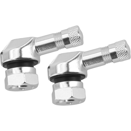 Motorcycle Valve Stems 2Pack 90Degree Angled CNC Aluminum Silver Finish 2