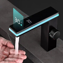 Ambient Light Faucet Digital Tap With Water Saving Function, Temperature Control, Durable Finish, 158x175mm, Black