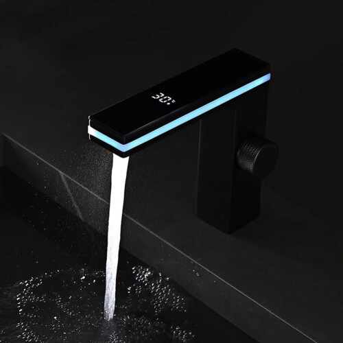 Ambient Light Faucet Digital Tap With Water Saving Function, Temperature Control, Durable Finish, 158x175mm, Black 1