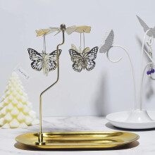 Rotating Candle Holder Golden Metal Tea Light Carousel With Large Tray Butterfly Accent For Home Party Wedding Decor
