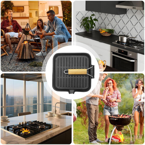 Cast Iron Pan With Foldable Handle Griddle Pan For Kitchen Cooking Baking Grilling Stove Oven Outdoors Campfire 2