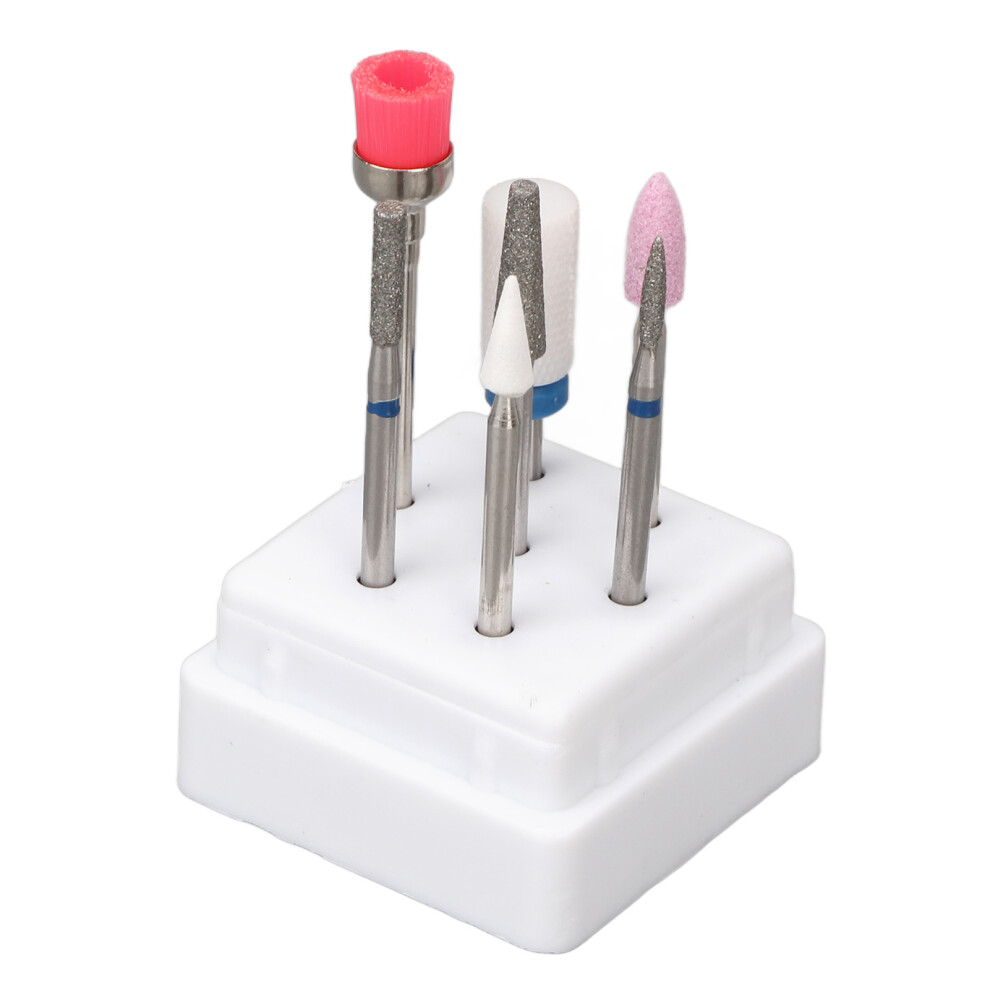 7Pcs Nail Grinding Head Holder Ceramic Stainless Steel Manicure Bits Display