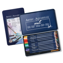 Colouring Pencils Set in Metal Box - Pre-Sharpened Wood Watercolor Pencils with Brush for Adult Colouring Books