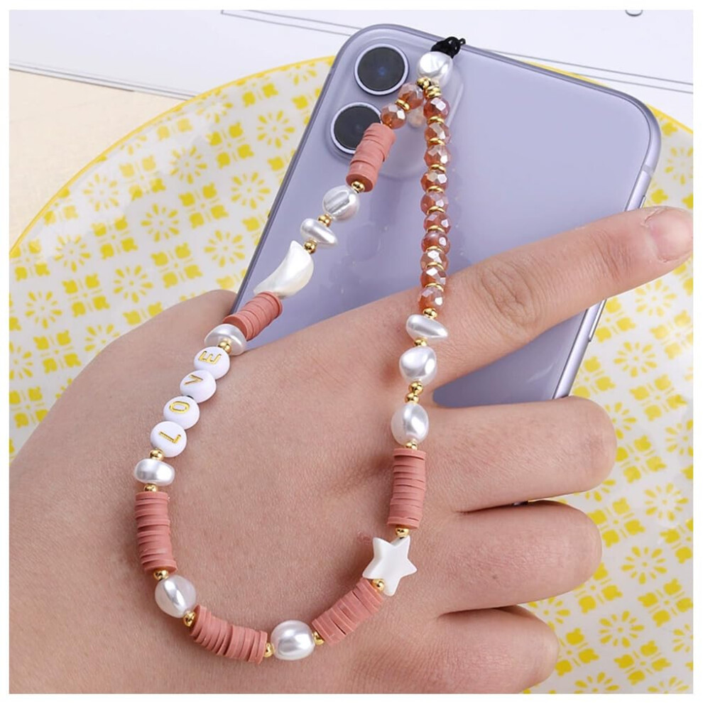 Mobile Phone Lanyard Beaded Pendant With Hand Strap Short Phone Chain Compatible With Smartphones Brown 9094768705001