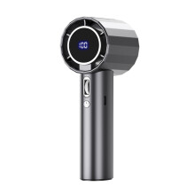 Rechargeable Hand Fan USB Charging Turbo Fan Digital Display Gray Portable For Work Camping Travel Picnic