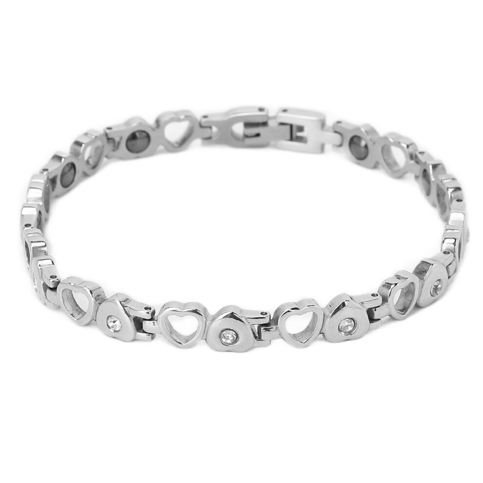 Silver Durable Magnetic Therapy Bracelet For Women, Titanium Steel Jewelry With Neodymium Magnets, Offers Pain Relief And Balanced Sleep Benefits (Silver)