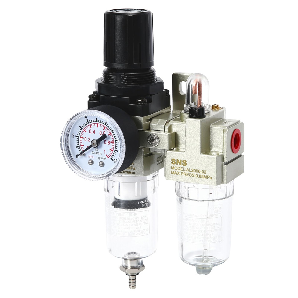 Ac2010n02a Twounit Frl Combo Filter Regulator Lubricator 1/4 In Npt Semiauto Drain Gauge Bracket Metal Bowl 9094768706565