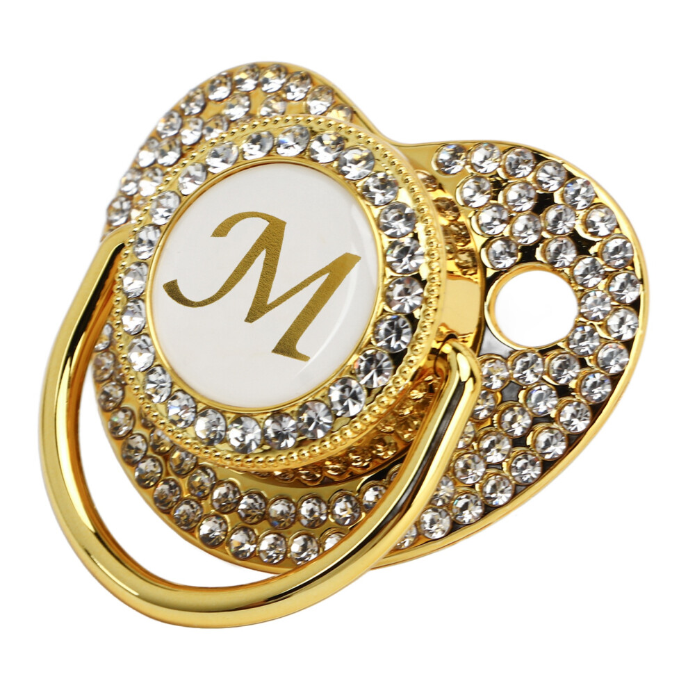 Golden Pacifier Clip with Dust Cover for 6-18 Months Baby - Letter M
