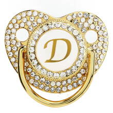 Baby Bling Schnullerkette mit Staubschutz für Altersgruppen 6-18 Monate, Buchstabe D, Gold