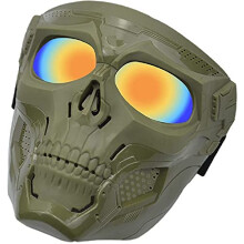 Adjustable Air Gun Mask Full Face Protective Paintball Mask with Goggles for Tactical Outdoor Activities, Halloween Skull Design