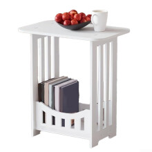 White PVC 2 Tier Narrow Side Table With Display Shelf, Compact Nightstand For Bedroom Or Living Room