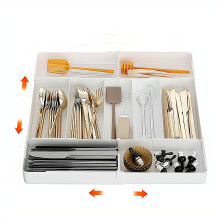 Silverware Organizer Kitchen Utensil Drawer Tray FourSided Expandable Cutlery Drawer Organizer With Retainer, White