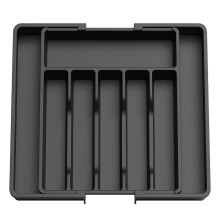 Cutlery Drawer Organiser, Expandable Utensil Tray, Adjustable Silverware & Flatware Holder, Large Black Plastic