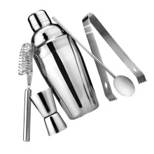 5Pcs Cocktail Shaker Set Stainless Steel With Ice Tongs And Measuring Jigger For Home Bar Party