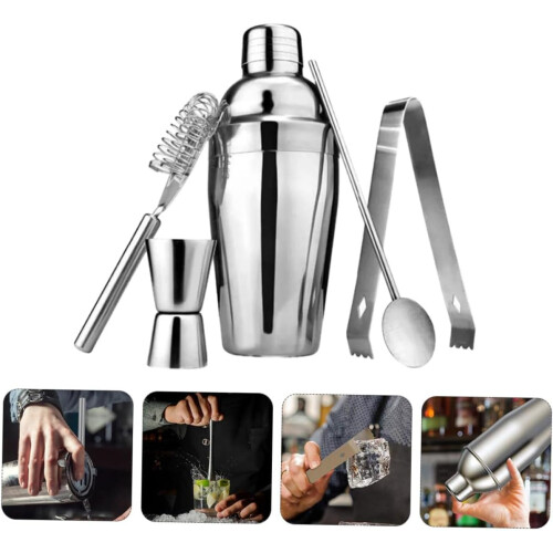 Bartender Set 5Piece Stainless Steel Cocktail Shaker Kit With Strainer, Martini Barware, Bar Accessories, Silver 2