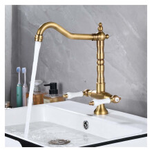 Gourmet Kitchen Faucet Full Copper 360Degree Rotating Antique DoubleHandle SingleLever Kitchen Sink Faucet Hot Cold