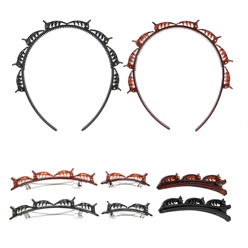 Fashionable Hair Accessory Secure Hold Hairband Double Bangs Hairstyle Headband With Clips Braid Tool Double Layer Twist Plait Toothed Headband Hair