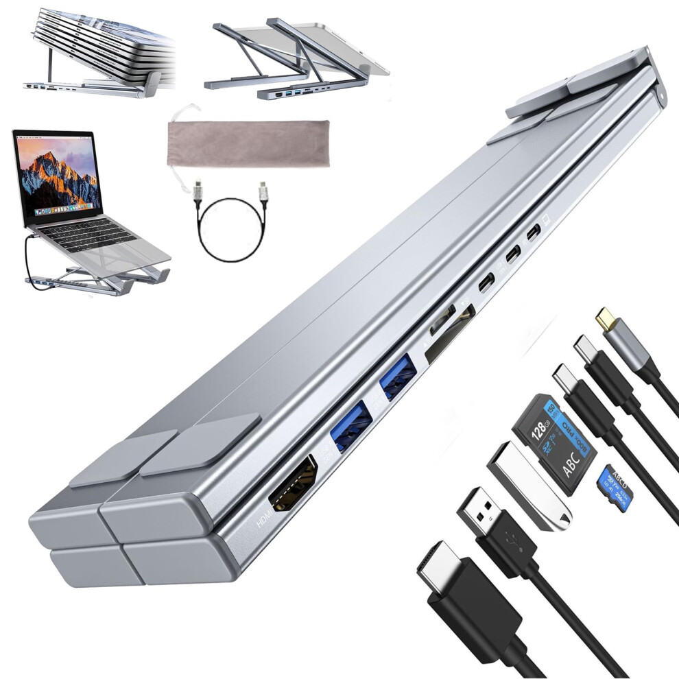 8In1 Usbc Laptop Stand With Docking Station, 4K Hdmi, Usb 3.0, 100W Pd, Ergonomic Foldable Design 9382693101129