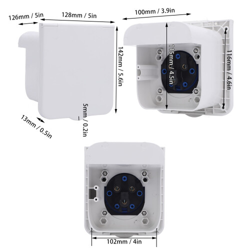 RV Power Inlet Socket 3 Pin 32A Waterproof Recessed, White 1