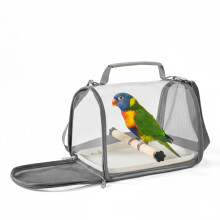 Portable Bird Carrier For Travel With Perch And PP Tray, Breathable Small Animal Cage, Grey, For Parrot Parakeet