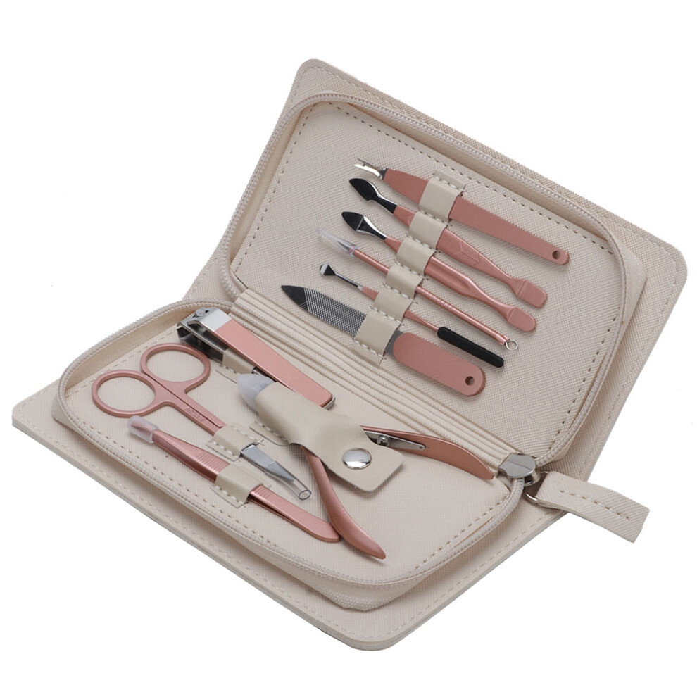 Black Grooming Kit, 10Pcs/Set, Stainless Steel Manicure Tools, Travel-Friendly Leather Case, Essential For Personal Care Rituals For Nightclubs