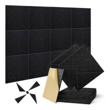 12 Stuks Zelfklevende Akoestische Panelen, 12 X 12 X 0,4 Inch Geluiddicht Akoestisch Schuim, voor Thuisstudio op Kantoor (Zwart)