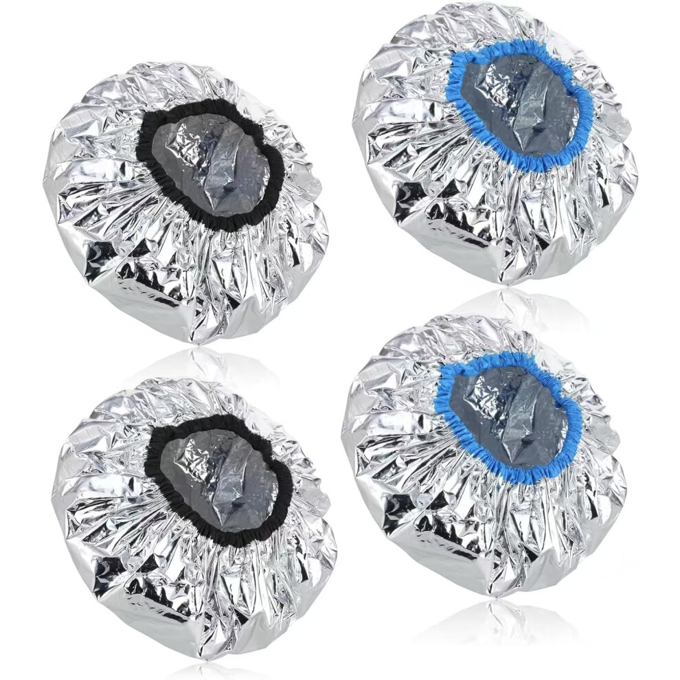 Aluminum Foil Heat Cap 4Piece Reusable Deep Conditioning Cap, Heated Shower Cap for Hot Oil Treatment, Hair Dye Cap