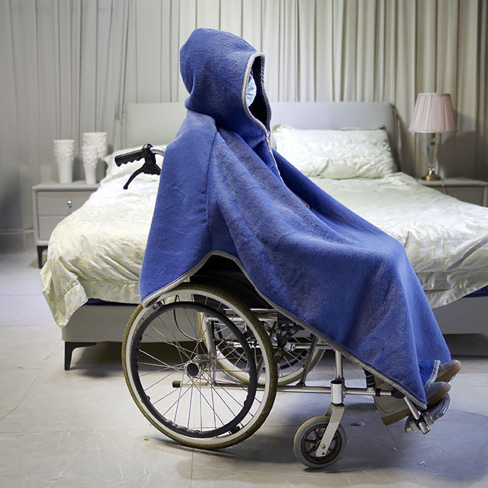 Blue Wheelchair Blanket Waterproof Windproof Hooded Fleece Cape For Winter Warmth Men And Women