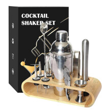 Bartender Kit with Bamboo Stand, Professional 12 Piece Cocktail Shaker Set for Home Bar