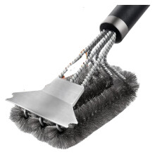 Stainless Steel Grill Cleaning Brush Outdoor BBQ Wire Brush With Scraper Picnic Tools