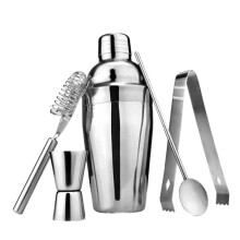 5 Pcs Stainless Steel Cocktail Shaker Set With Strainer For Mixology Home Bar Use Capacity Includes Ice Tong