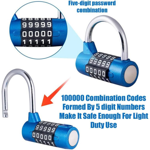 5Digit Combination Padlock with Keyless Resettable Code for Door Security, Durable Red Lock 1