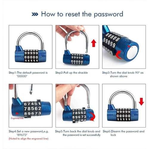 5Digit Combination Padlock with Keyless Resettable Code for Door Security, Durable Red Lock 2