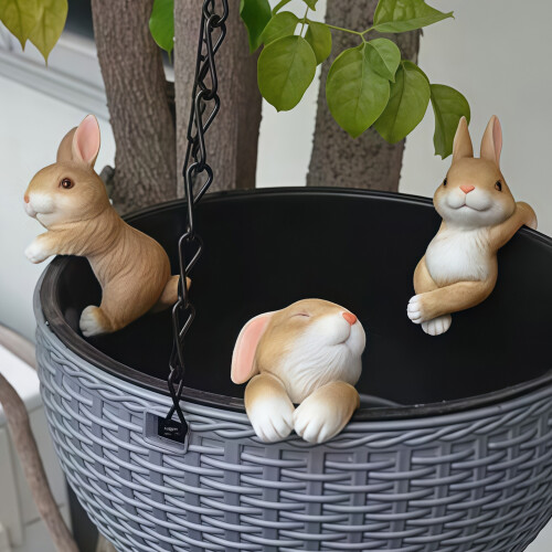 3er-Pack einzigartige hängende Pflanzgefäße mit Hasenfiguren und 1