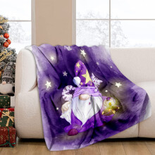 Flannel Throw Blanket 60x80 Inch, Cartoon Sleepy Gnome, Purple Cozy Soft Plush, Bed Couch Living Room