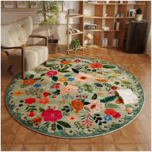 Round Rugs Retro Floral Pattern For Bedroom And Living Room, 40/50/80/100/120 Cm, Green, AntiSlip Shaggy Round Area Rug