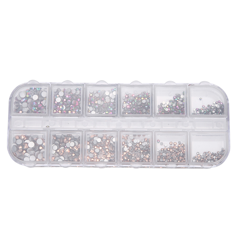 Exclusive Nail Art Gems Kit, Brilliant Shine, 12 Different Sizes, Iridescent Crystal AB Color, Non Hotfix Crystals For Your Next Project