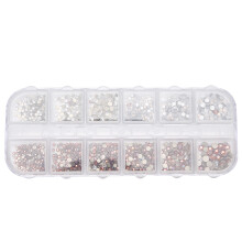 Kit exclusiv cu pietre prețioase pentru unghii, strălucire impecabilă, 12 dimensiuni diferite, culoare cristal AB iridescentă, cristale fără