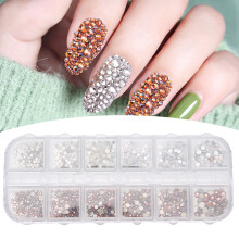 12 Gitter Flachboden-Glas-Nagel-Rhinestones für Maniküre, 8# Auswahl