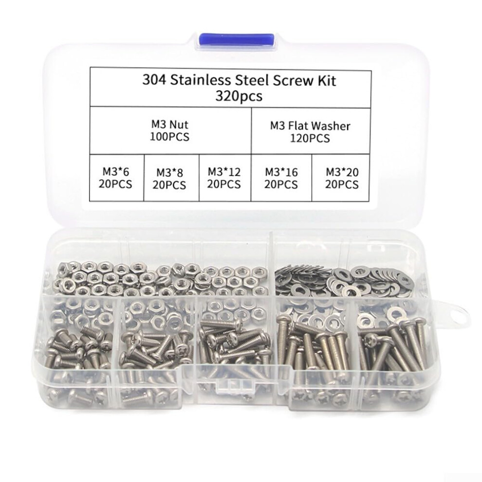 320Pcs 304 Stainless Steel Hex Bolts And Nuts Assortment Kit, Rust Resistant Socket Cap Screws With Washers For Diy And Automotive 9199774463140