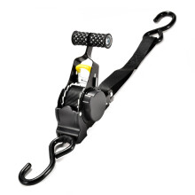 Automatic Motorcycle Lashing Strap With Hook, Heavy Duty TieDown Ratchet Strap, THandle, Black