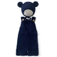 Newborn Photography Outfit Navy Blue Romper With Bear Hat For Infants Baby Photo Prop Set Bonnet Hats For Boys And Girls